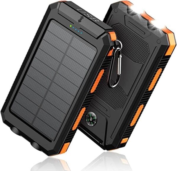 Feeke Solar-Charger-Power-Bank - 36800mAh Portable Charger,QC3.0 Fast Charger Dual USB Port Built-in Led Flashlight and Compass for All Cell Phone and Electronic Devices(Deep Orange)